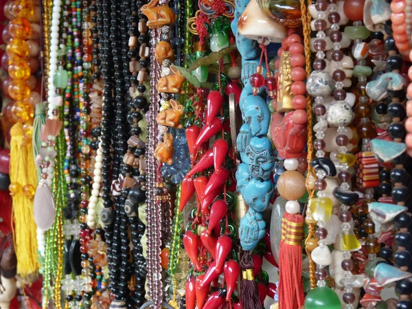 Closeup Shot Rows Colorful Beaded Jewelry Market — Stock Photo, Image