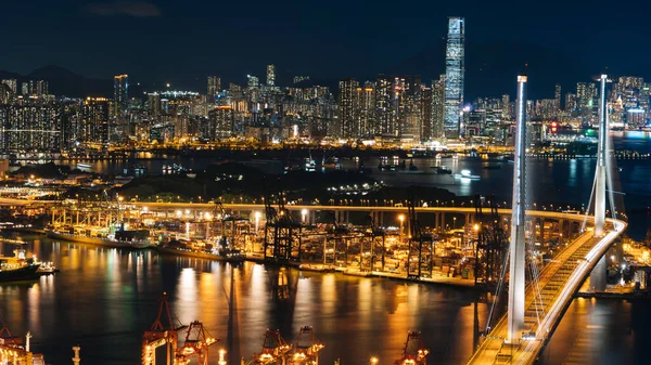 夜の香港の光の空中撮影 — ストック写真
