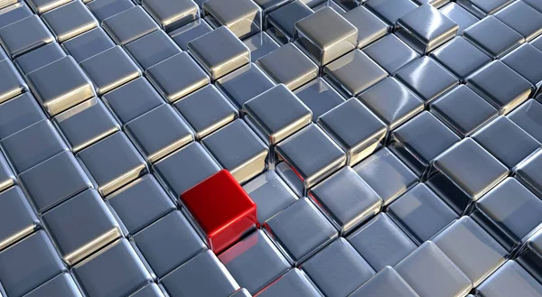 Rendering Red Cube Silver Cubes Concept Distinctiveness — Stock Photo, Image