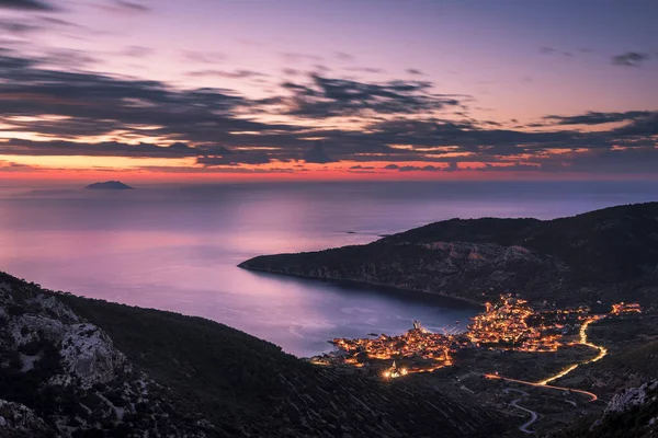 Amazing Panoramic Shot Komiza Town Facing Adriatic Sea Island Vis — Stock Photo, Image