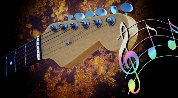 Uma Renderização Headstock Guitarra Notas Música — Fotografia de Stock