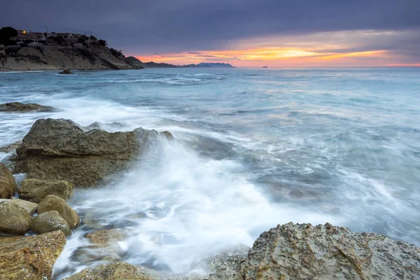 Angle Bas Ciel Rencontre Mer Coucher Soleil — Photo