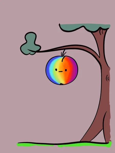 Vertikal Illustration Ett Färgglatt Äpple Ett Träd — Stockfoto