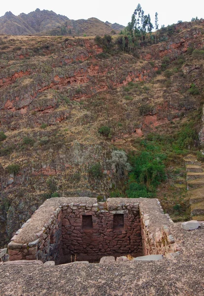 Disparo Vertical Del Parque Arqueológico Pisac Capturado Perú — Foto de Stock