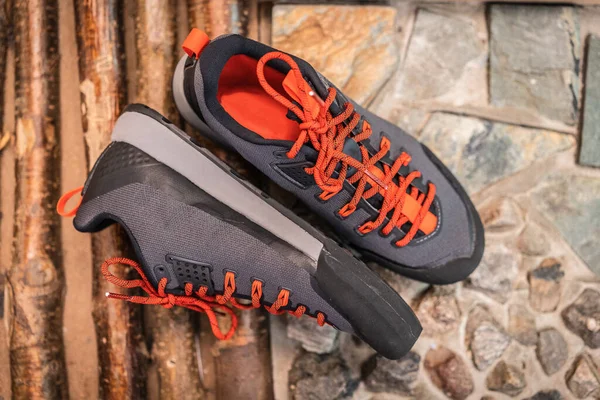 Gros Plan Sur Photo Produit Une Paire Chaussures Randonnée Trekking — Photo