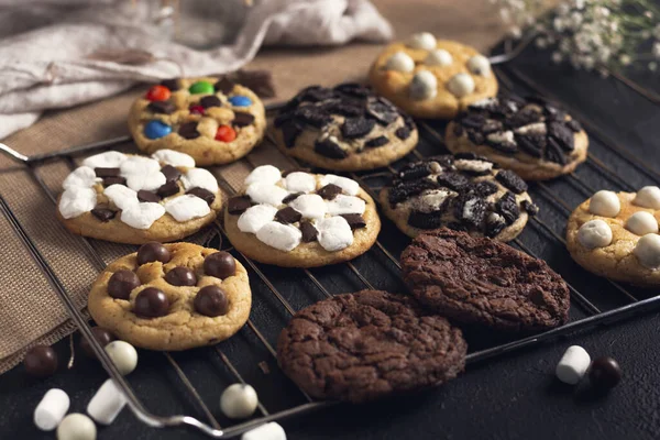 Gros Plan Des Délicieux Biscuits Aux Pépites Chocolat — Photo