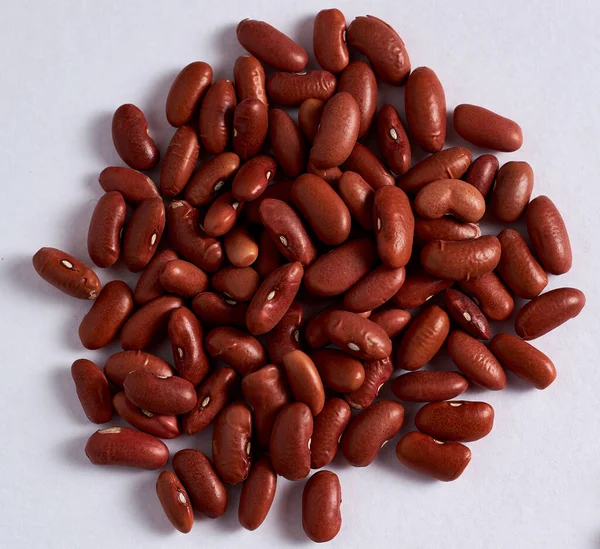 Top View Closeup Pile Red Kidney Beans White Surface — Stock Photo, Image