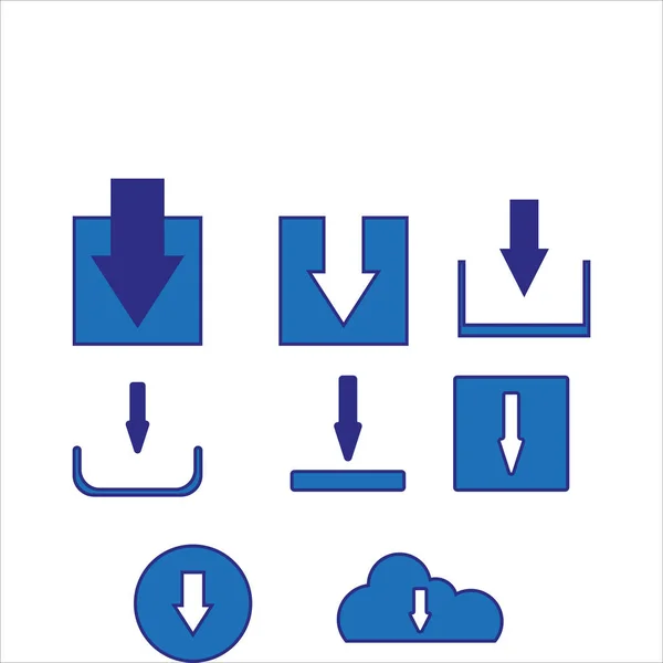 Conjunto Ícones Download Azul Fundo Branco — Fotografia de Stock