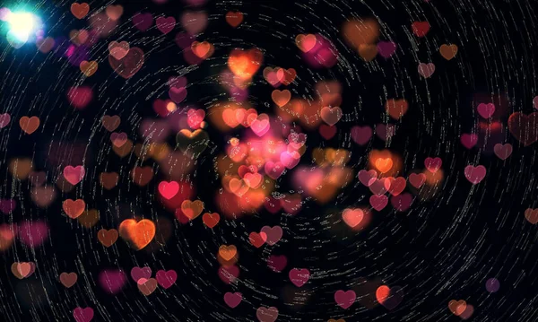 Fondo Oscuro Con Coloridas Luces Bokeh Forma Corazón — Foto de Stock