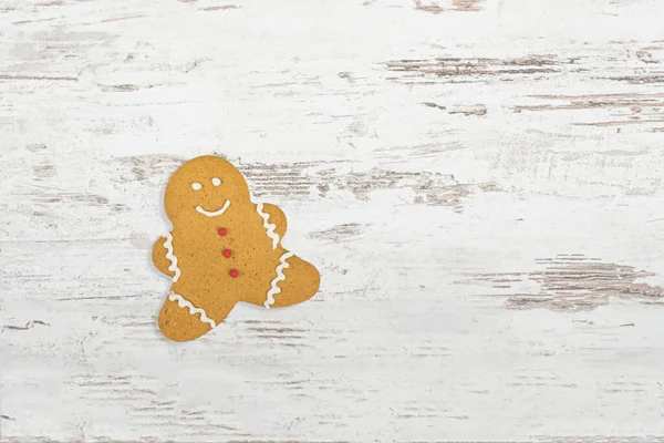 Overhead Shot Gingerbread Cookie White Patterned Background — Stock Photo, Image