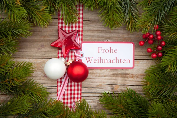 Eine Aufnahme Von Oben Einer Weihnachtskarte Mit Schleife Und Ornamenten — Stockfoto