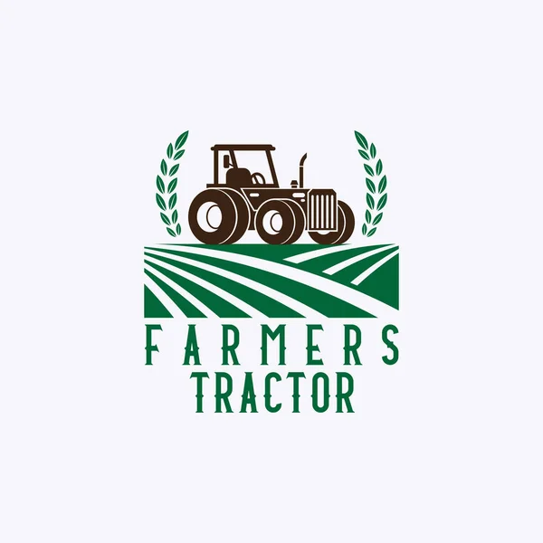 A simple logo illustration of a tractor on a farm for agricultural companies