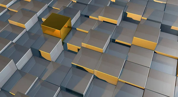 Rendering Shiny Gold Cube Silver Cubes Concept Distinctiveness — Stock Photo, Image