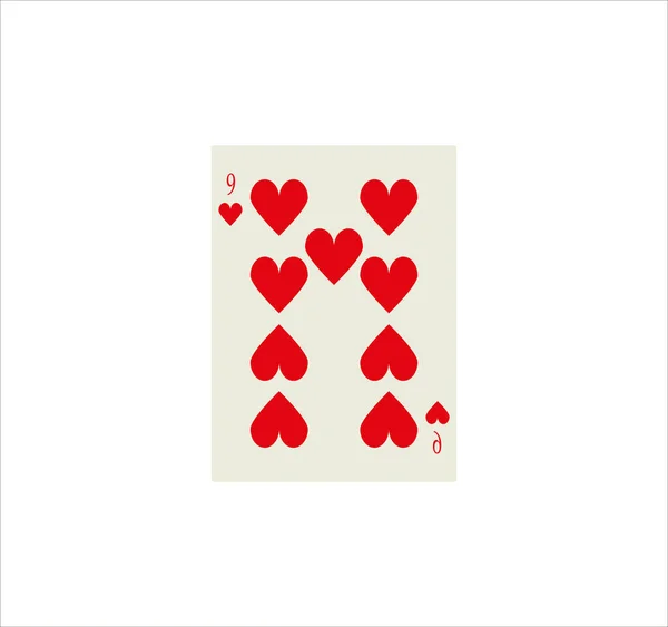 Illustrazione Nove Cuori Che Giocano Carte Isolate Uno Sfondo Bianco — Foto Stock
