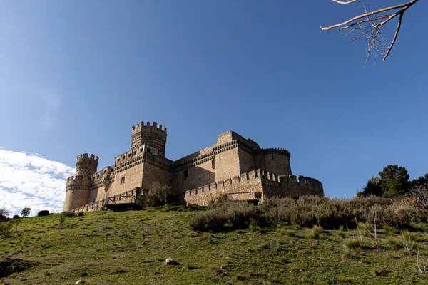 Hermoso Plano Del Castillo Los Mendoza Manzanares España Sobre Fondo — Foto de Stock