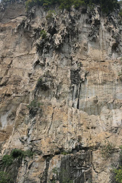 Eine Vertikale Aufnahme Einer Riesigen Asymmetrischen Löwenförmigen Steinmauer — Stockfoto