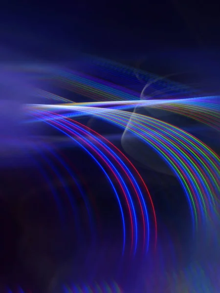 Eine Vertikale Digitale Illustration Bunter Leuchtlinien Auf Dunklem Hintergrund — Stockfoto