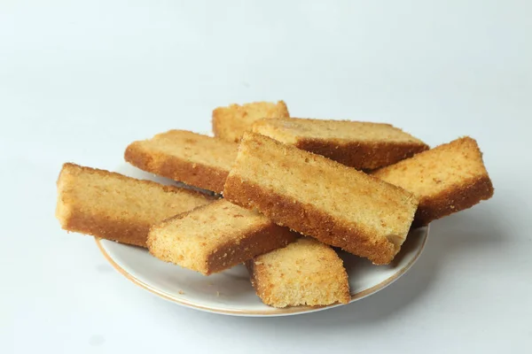 Primo Piano Pezzi Rettangolari Impilati Pane Piatto — Foto Stock