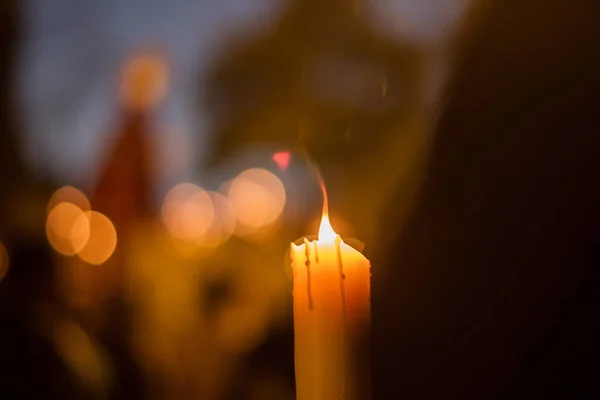 Selective Focus Shot Burning Candle Urban City Late Evening — Stock Photo, Image