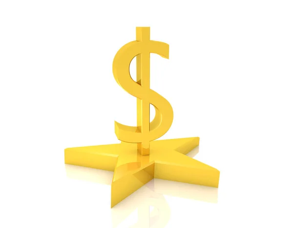 Rendering Gold Dollar Sign Star Isolated White Background — Stock Photo, Image