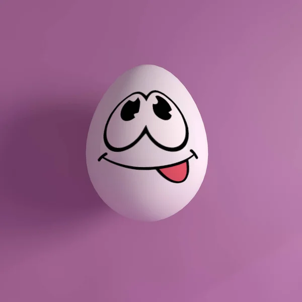 Gros Plan Œuf Pâques Avec Visage Emoji Sur Fond Violet — Photo