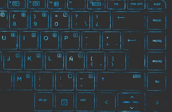Closeup Shot Black Keyboard Bright Neon Lights — Stock Photo, Image