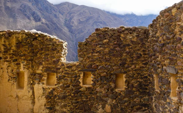 Antiguo Muro Piedra Ruinas Parque Arqueológico Ollantaytambo Valle Sagrado Los — Foto de Stock