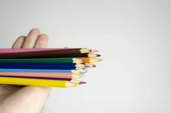 誰かが持っているカラフルな鉛筆のクローズアップショット — ストック写真