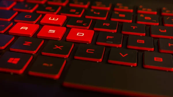 Closeup Shot Red Computer Keyboard Wasd Highlighted — Stock Photo, Image