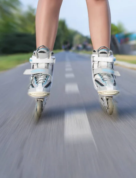 Shallow Focus Shot Person Roller Skating Road — Stock Photo, Image