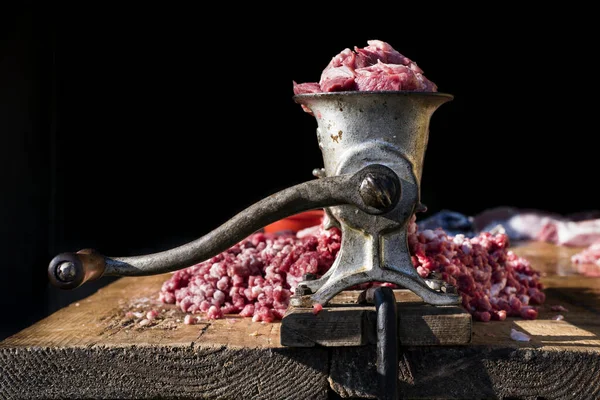 Tiro Perto Amolador Carne Quantidade Excessiva Carne — Fotografia de Stock
