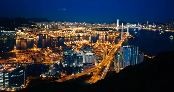 Zdjęcie Lotnicze Świateł Hongkongu Nocy — Zdjęcie stockowe