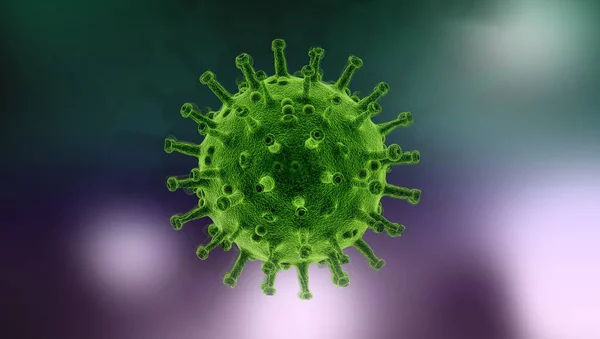 Sebuah Render Dari Bentuk Coronavirus Dengan Latar Belakang Kabur Berwarna — Stok Foto
