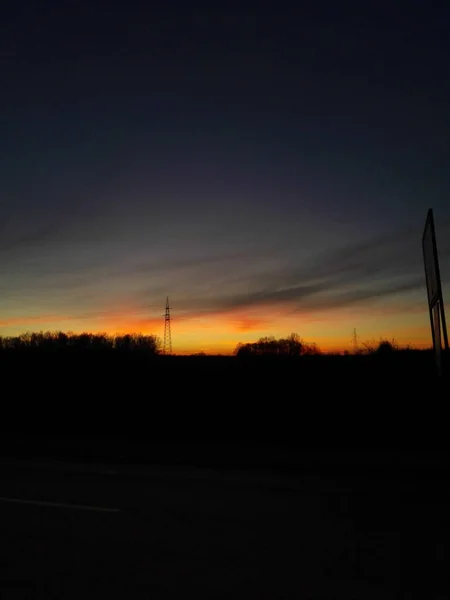 Vertical Shot Field Cloudy Sky Sunset — Stock Photo, Image