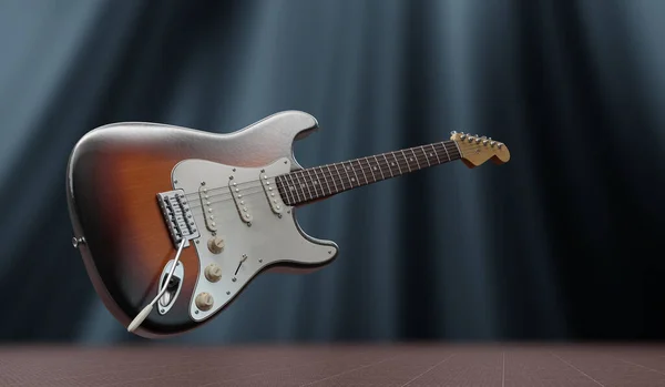 ステージ照明下でのエレキギターの3Dレンダリング — ストック写真