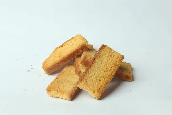 Closeup Piled Rectangular Pieces Bread White Surface — Stock Photo, Image