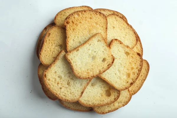 Een Bovenste Uitzicht Close Van Plakken Brood Zorgvuldig Gestapeld Als — Stockfoto