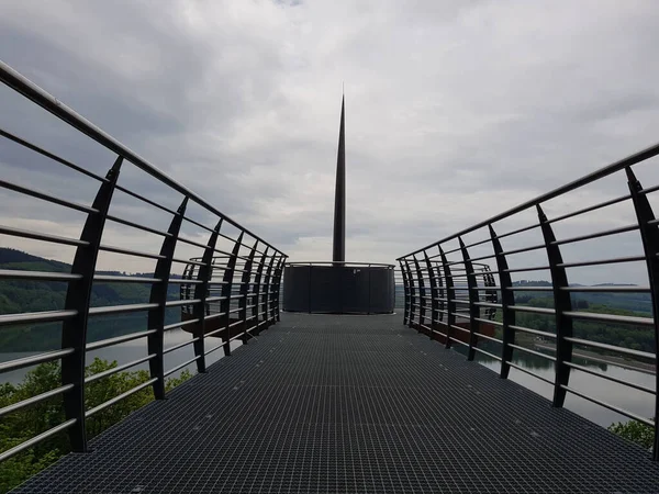 Närbild Aussichtsplattform Biggeblick Attendorn Tyskland Ett Dystert Väder — Stockfoto