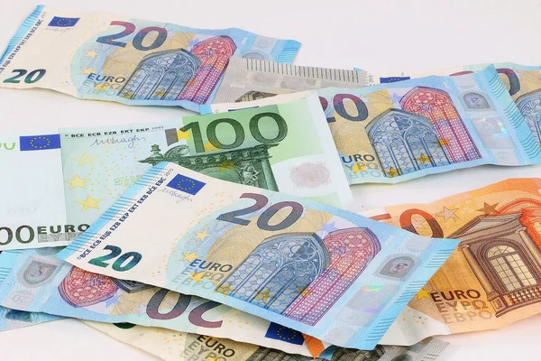 Eine Nahaufnahme Eines Stapels Euro Banknoten Aus Papier Isoliert Auf — Stockfoto