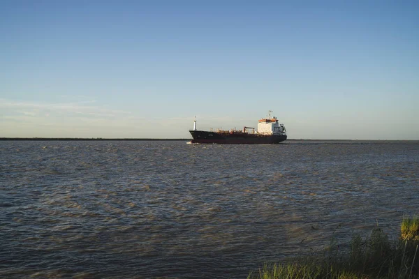 Beautiful View Ship Sailing Guadalquivir River Trebujena Cadiz Spain — Stock Photo, Image