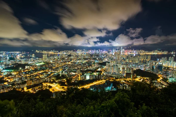 夜の香港の光の美しい空撮 — ストック写真