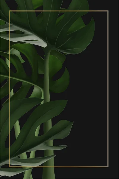 Een Verticale Opname Van Tropische Bladeren Met Een Gouden Frame — Stockfoto