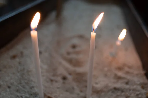 Selective Focus Shot Lighting Candles Church — Stock Photo, Image