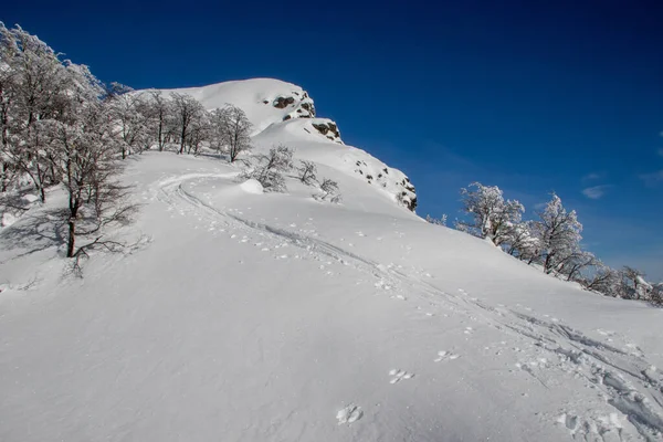 Ett Bergstopp Täckt Med Snö Vintern — Stockfoto