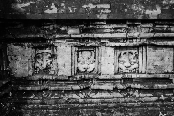 Skala Szarości Zwierzęcych Rzeźb Ścianie Ruin Son Quang Nam Wietnam — Zdjęcie stockowe