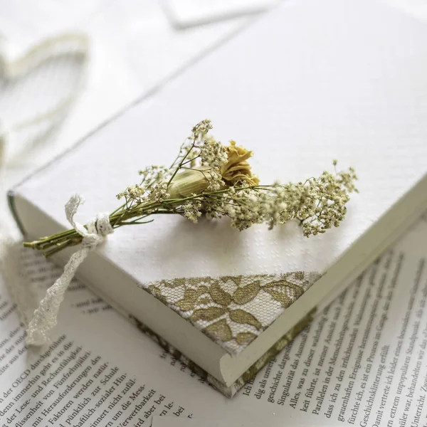 Ένα Κοντινό Πλάνο Των Λευκών Και Πορτοκαλί Φυτών Ένα Σημειωματάριο — Φωτογραφία Αρχείου