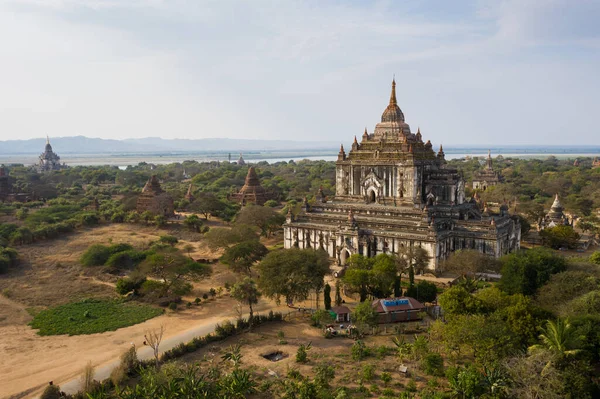 Una Antena Del Templo Thatbyinnyu Phaya Bagan Myanmar Hora Dorada — Foto de Stock