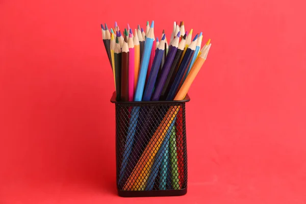 Los Lápices Colores Recipiente Metálico — Foto de Stock