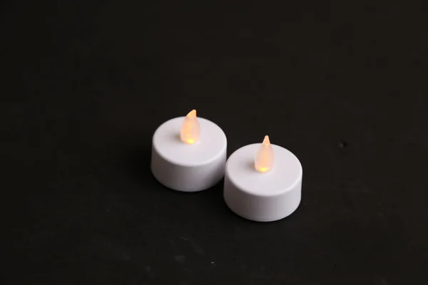 Closeup Shot Two Artificial Candles Black Background — Stock Photo, Image