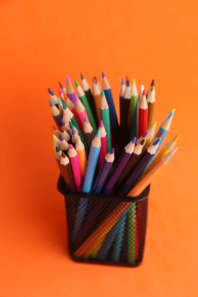 Colourful Pencils Metallic Container — Stock Photo, Image